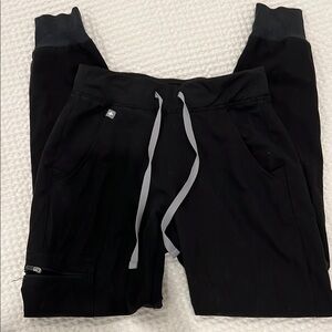 Figs Zamora Black Jogger Pants with Gray Drawstrings